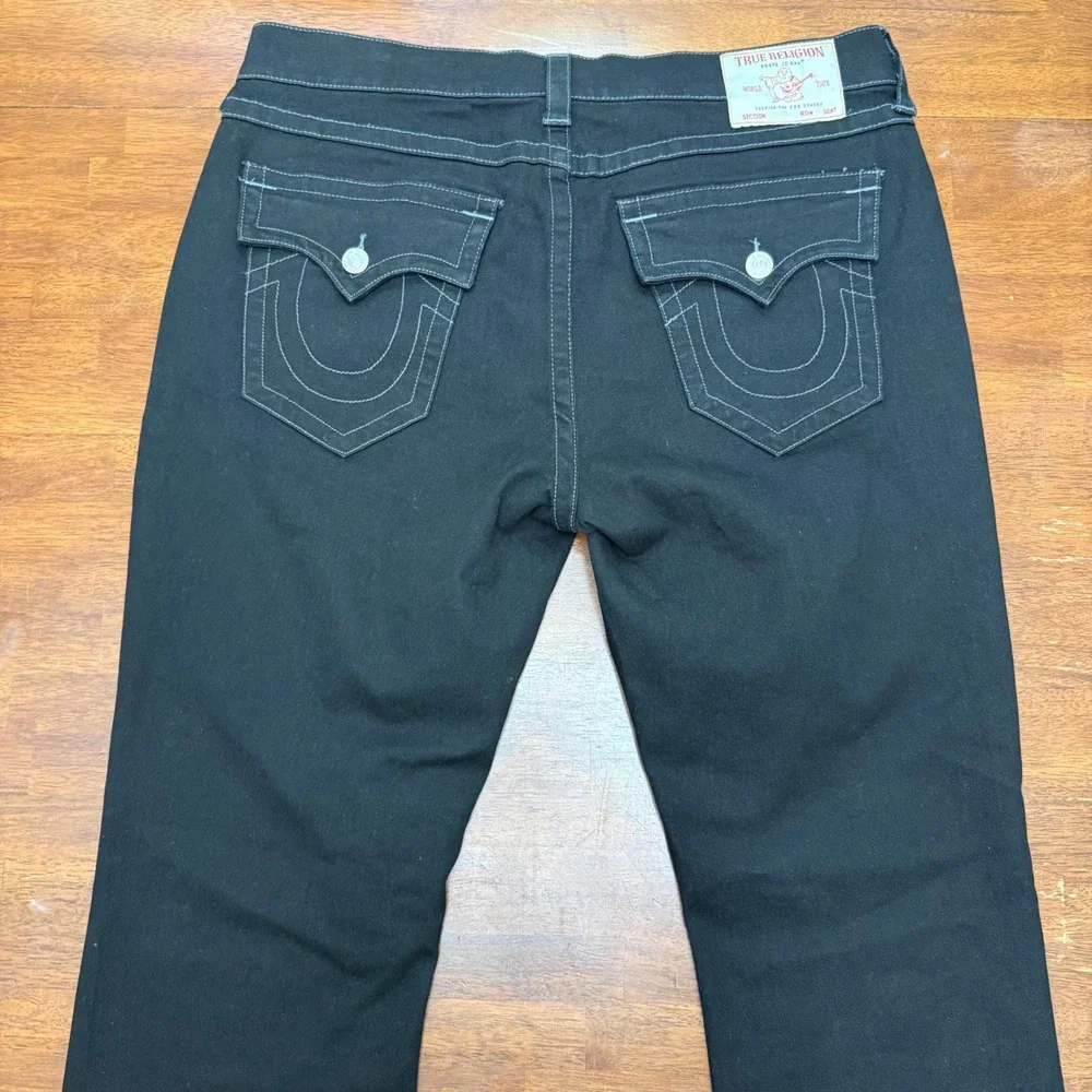 True Religion Ricky Relaxed Straight Jeans Mens 36‎ Black Contrast Stitch Flap